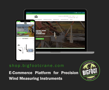 Bigfoot Crane Company's new e-commerce platform showcasing a variety of precision wind measuring instruments, including anemometers. Keywords: Bigfoot Crane Company, E-commerce Platform, Wind Measuring Instruments, Anemometers, Industrial Equipment