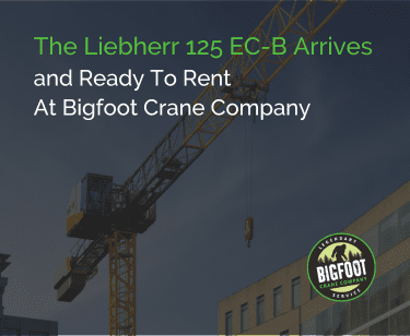 A Liebherr 125 EC-B 6 flat-top tower crane arrives in British Columbia, Canada and is ready for rent from Bigfoot Crane Company, Abbostford.